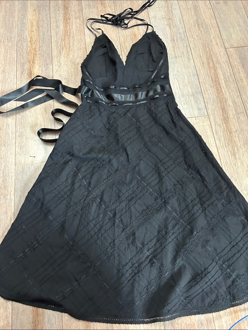 VTG Y2K Lydia Procanik Cotton Ribbon Lace Slip Dress with Satin Waist Tie sz 2 - Picture 10 of 15